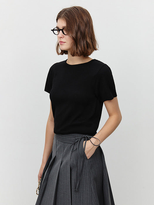 PETIT HALF SLEEVES KNIT TOP BLACK_UDSW5A207BK