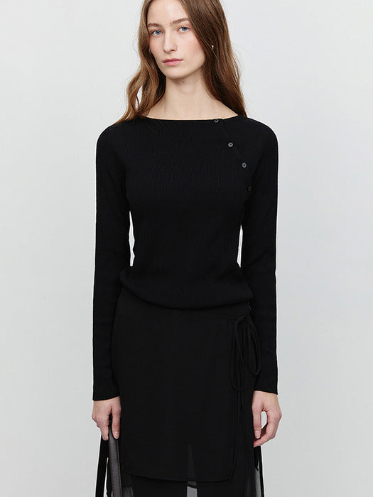 [dunst] BUTTONED SLIT KNIT TOP BLACK_UDSW5A206BK