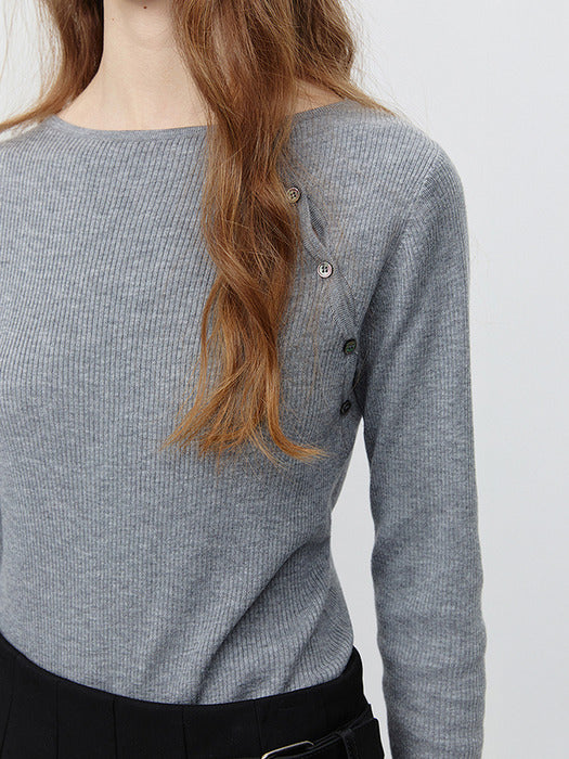 [dunst] BUTTONED SLIT KNIT TOP MELANGE GREY_UDSW5A206G2