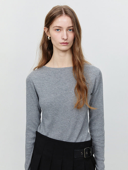 [dunst] BUTTONED SLIT KNIT TOP MELANGE GREY_UDSW5A206G2