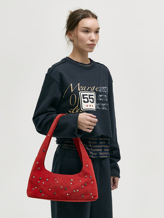 HALTER HOBO_red studded suede