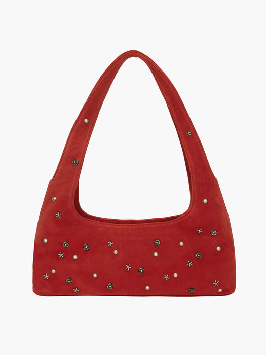 HALTER HOBO_red studded suede