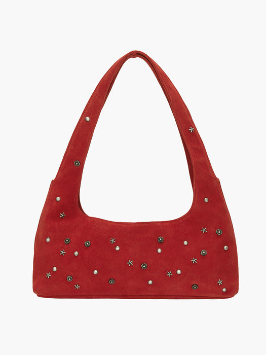 HALTER HOBO_red studded suede