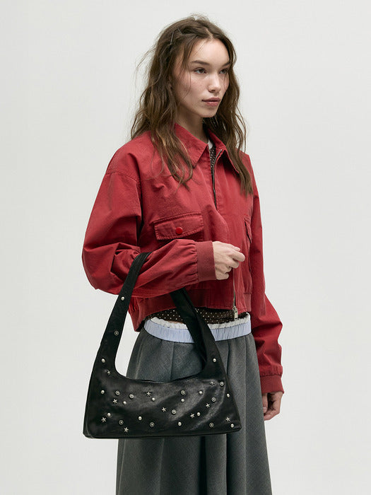 HALTER HOBO_black studded washed nappa