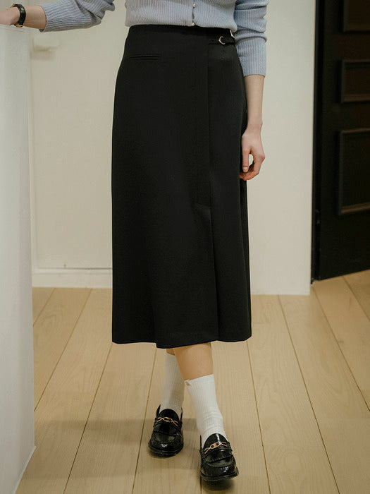 [TILLIDIE] Modern line slit buckle skirt_black