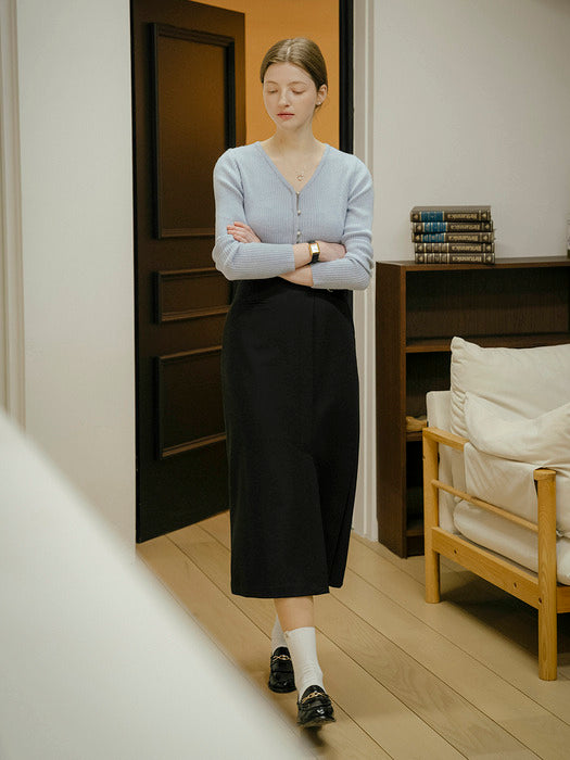 [TILLIDIE] Modern line slit buckle skirt_black