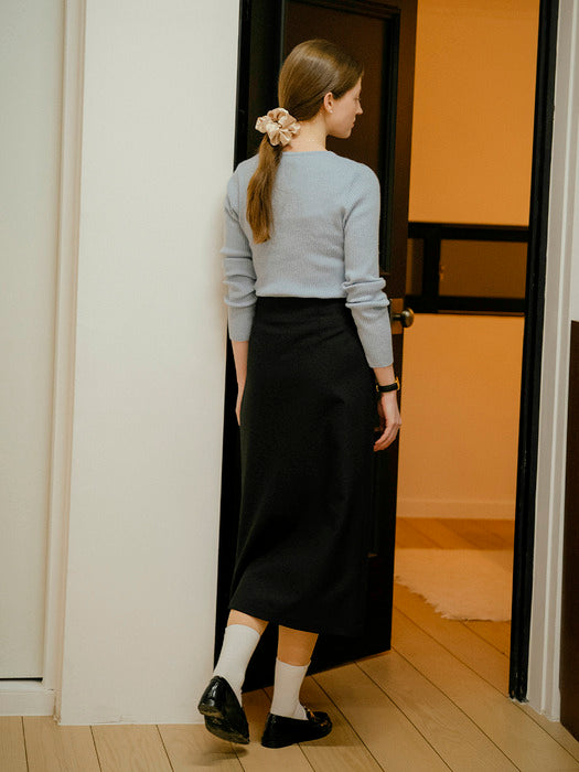 [TILLIDIE] Modern line slit buckle skirt_black