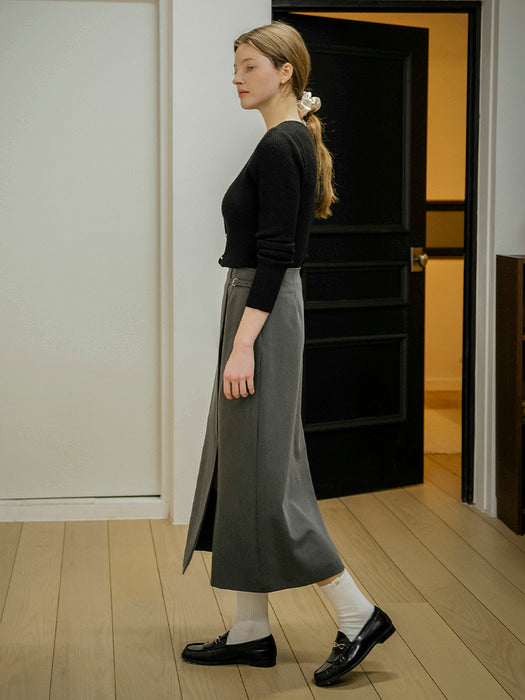 [TILLIDIE] Modern line slit buckle skirt_Gray