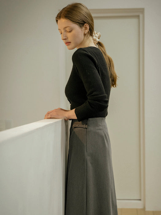[TILLIDIE] Modern line slit buckle skirt_Gray