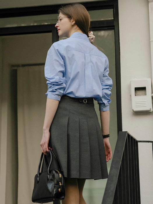 [TILLIDIE] Back buckle detail pleated A-line skirt_Charcoal