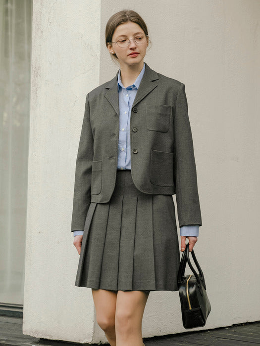 [TILLIDIE] Back buckle detail pleated A-line skirt_Charcoal