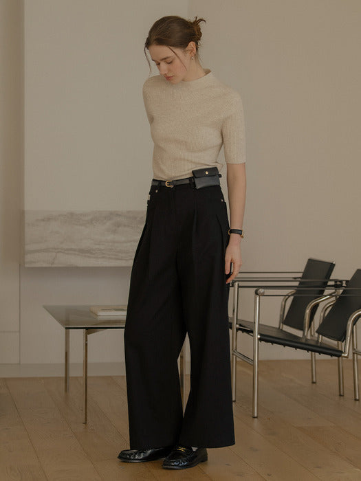 [TILLIDIE] Holly button point wide pants_Black