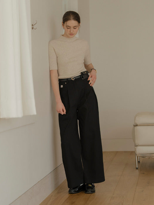 [TILLIDIE] Holly button point wide pants_Black