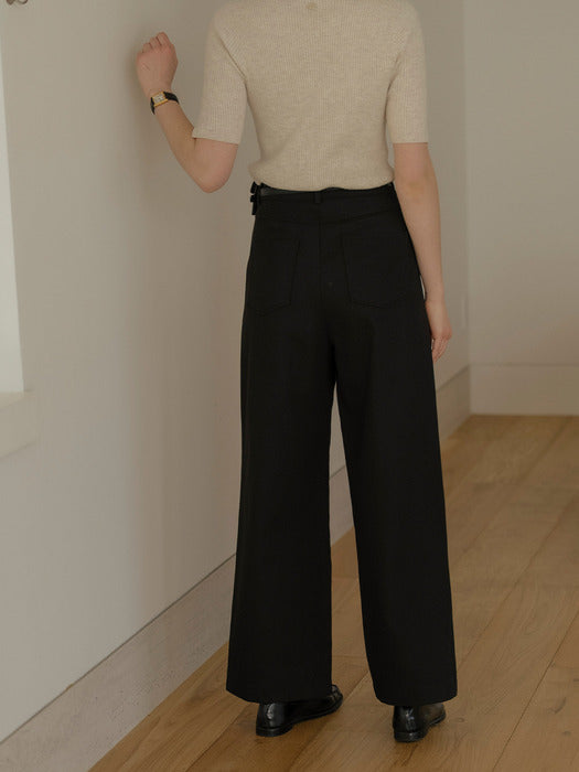 [TILLIDIE] Holly button point wide pants_Black
