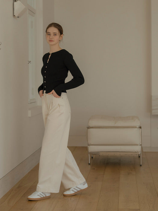 Holly button point wide pants_Cream