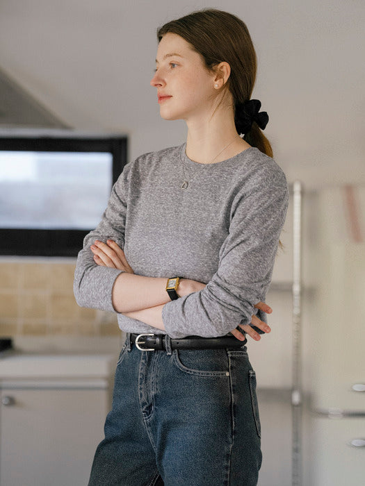 [TILLIDIE] Label point soft slub basic t-Shirt_Melange