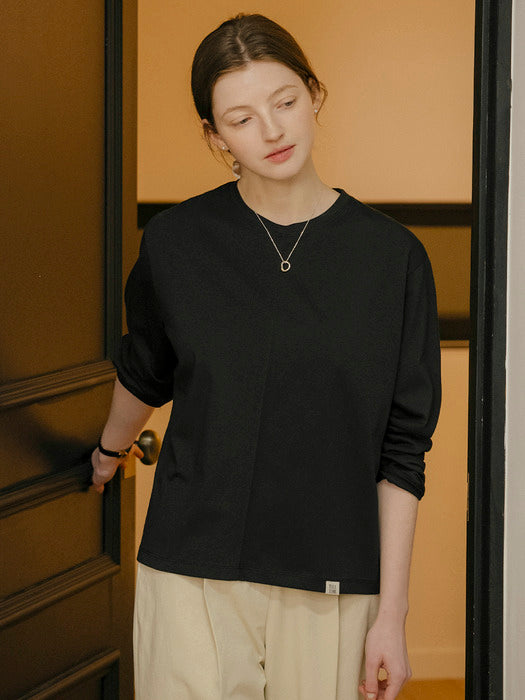 [TILLIDIE] Natural fit slit detail t-shirt_Black