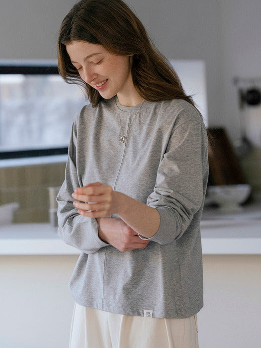 [TILLIDIE] Natural fit slit detail t-shirt_Melange