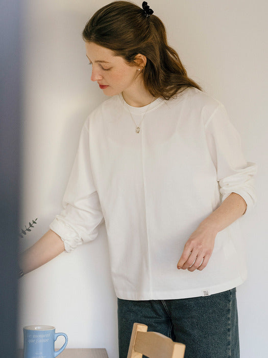 [TILLIDIE] Natural fit slit detail t-shirt_Ivory