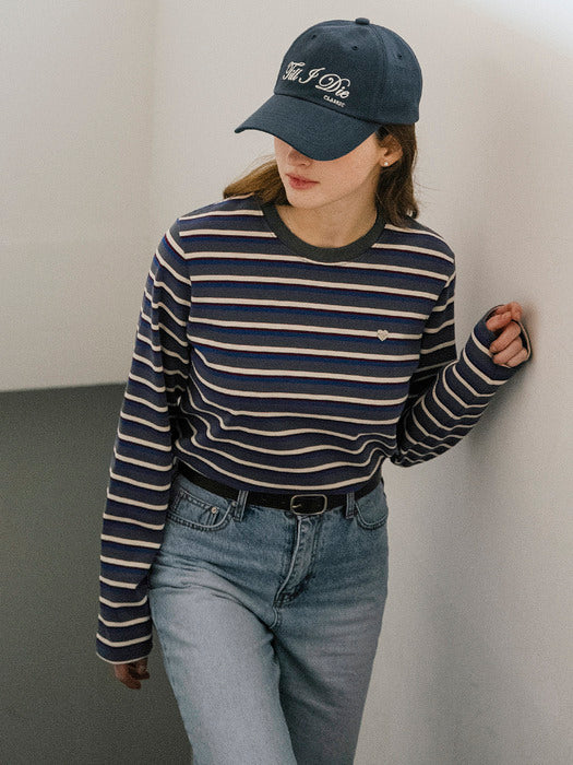 [TILLIDIE] Mix stripe heart logo t-shirt_Blue