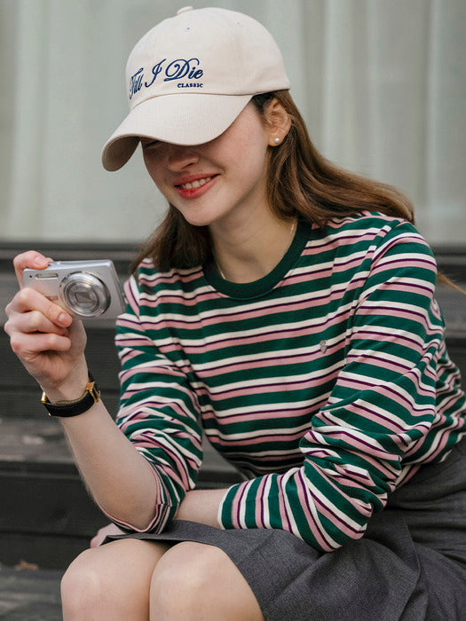 [TILLIDIE] Mix stripe heart logo t-shirt_Green