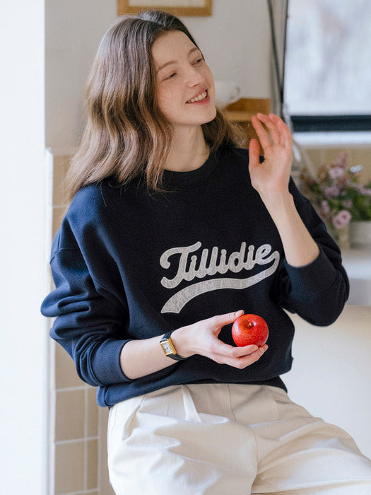 [TILLIDIE] Lace logo point sweatshirt_Navy