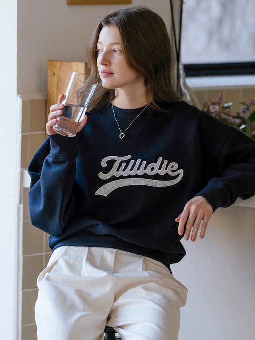 [TILLIDIE] Lace logo point sweatshirt_Navy