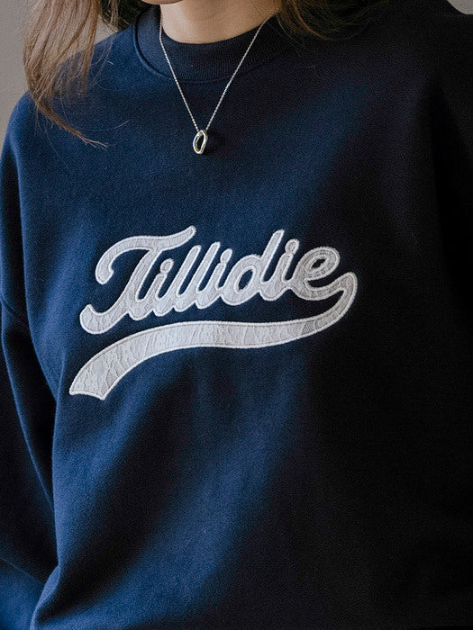 [TILLIDIE] Lace logo point sweatshirt_Navy