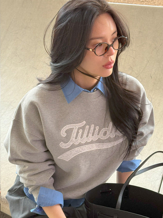 [TILLIDIE] Lace logo point sweatshirt_Melange Gray
