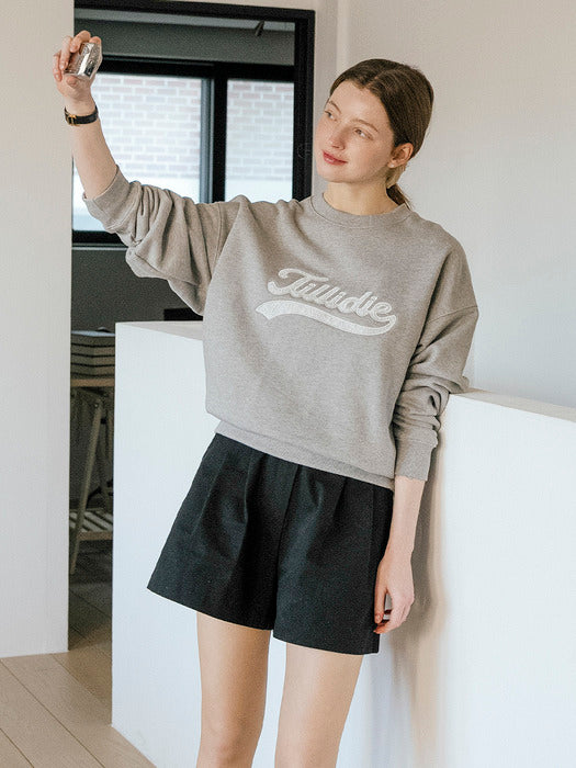 [TILLIDIE] Lace logo point sweatshirt_Melange Gray