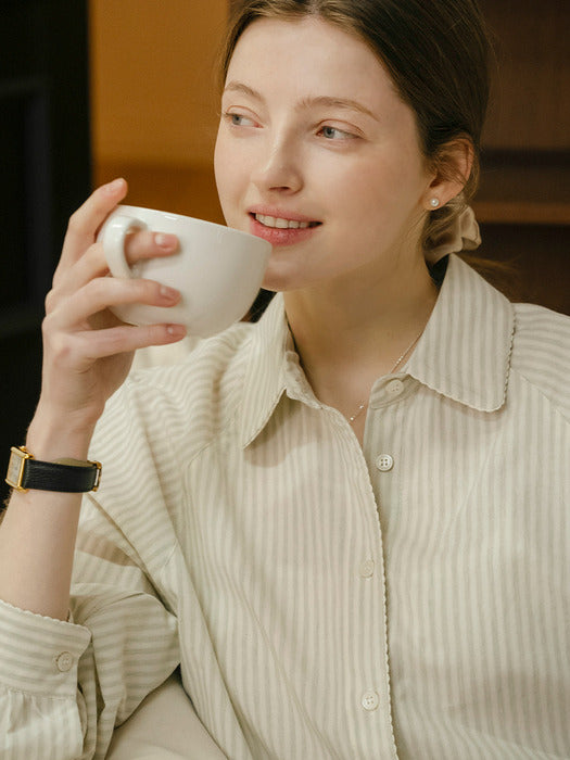 [TILLIDIE] Natural washing regular fit stripe blouse_Olive