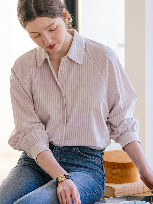 [TILLIDIE] Natural washing regular fit stripe blouse_Lilac