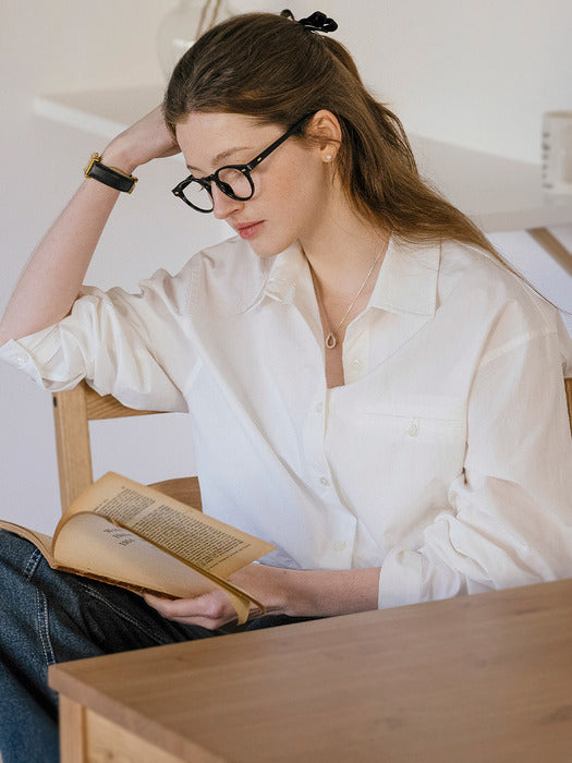 [TILLIDIE] Overfit hidden pocket cotton shirt_Ivory