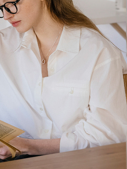 [TILLIDIE] Overfit hidden pocket cotton shirt_Ivory