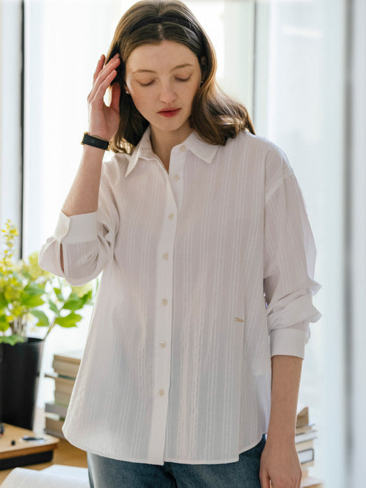 [TILLIDIE] Heritage bio-washing cotton shirt_White