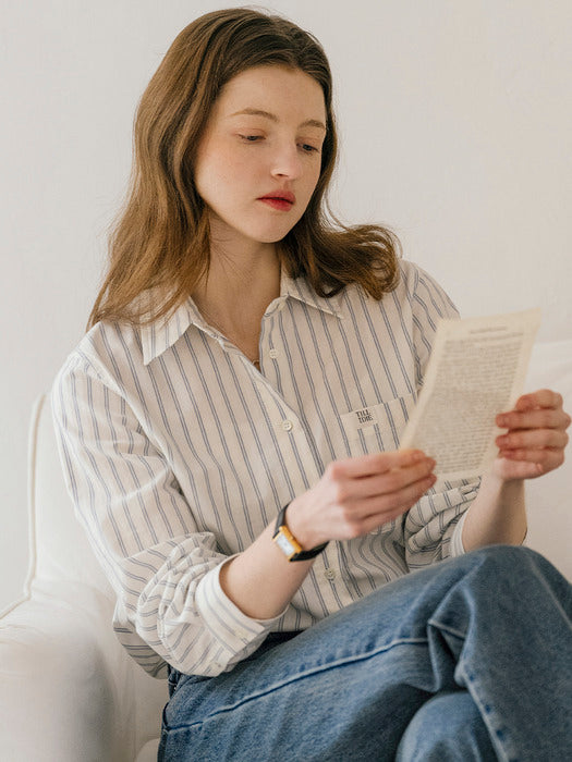 [TILLIDIE] Prestiage stripe cotton shirt_Ivory