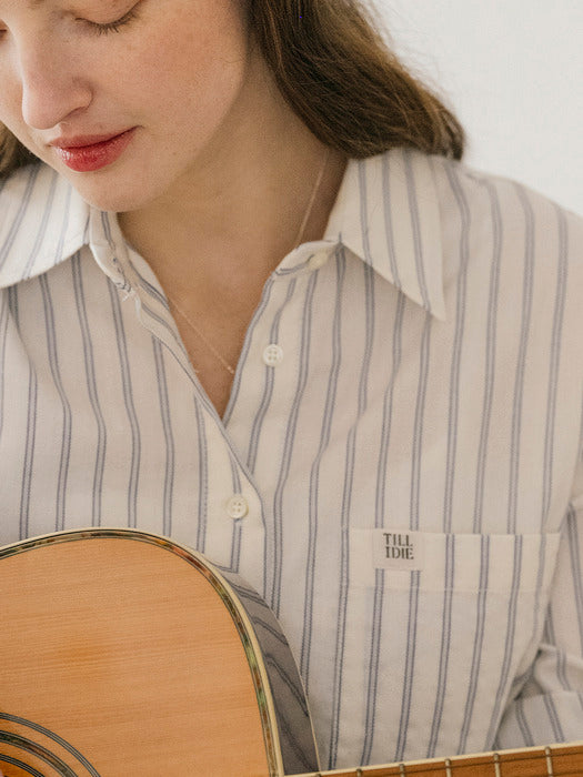 [TILLIDIE] Prestiage stripe cotton shirt_Ivory