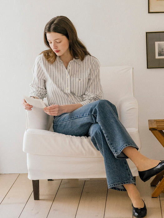 [TILLIDIE] Prestiage stripe cotton shirt_Ivory