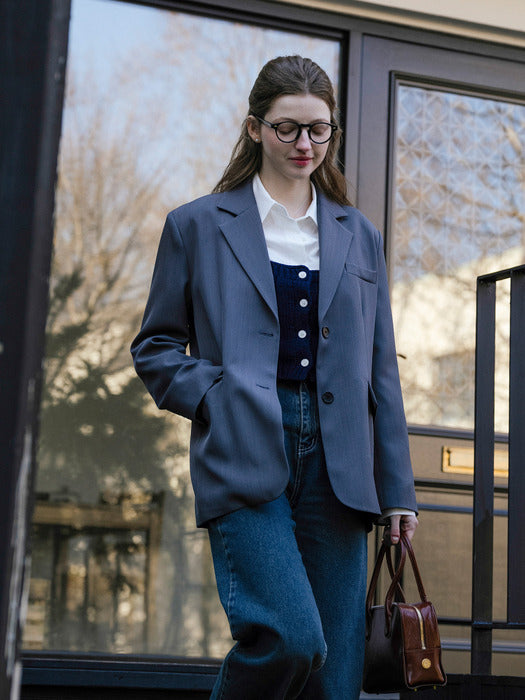 [TILLIDIE] Textured point wool blended bustier_Navy