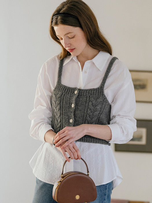 Textured point wool blended bustier_Gray
