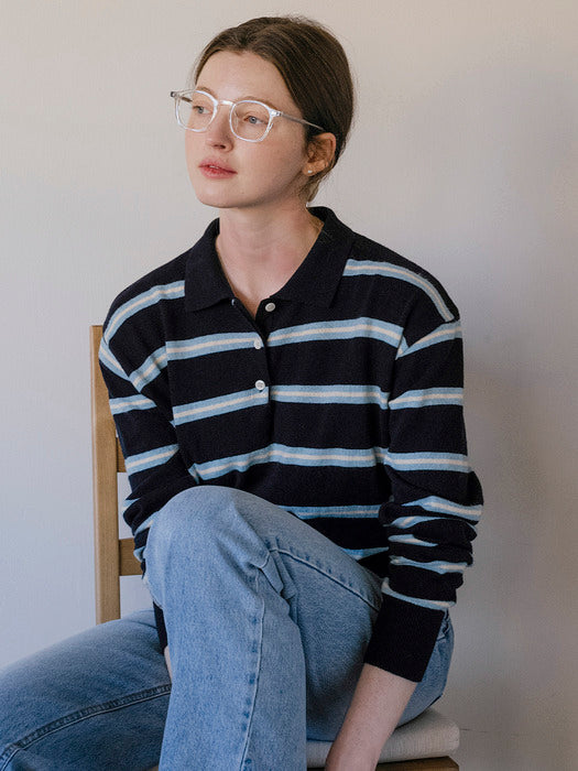 [TILLIDIE] Vibrant stripe wool blended knit_Dark Navy