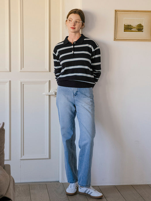 [TILLIDIE] Vibrant stripe wool blended knit_Dark Navy