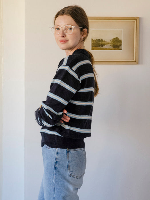 [TILLIDIE] Vibrant stripe wool blended knit_Dark Navy