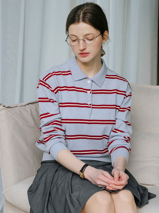 [TILLIDIE] Vibrant stripe wool blended knit_Sky Blue