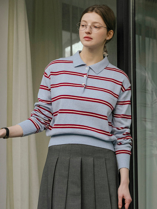 [TILLIDIE] Vibrant stripe wool blended knit_Sky Blue