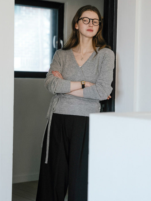 [TILLIDIE] Scallop detail wrap wool blended cardigan_Light Gray