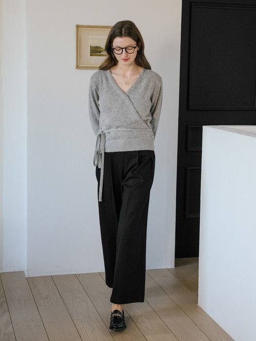 [TILLIDIE] Scallop detail wrap wool blended cardigan_Light Gray