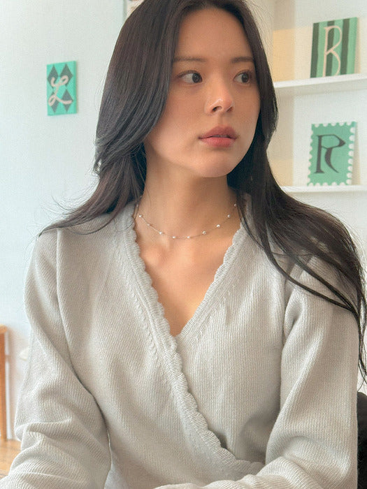 [TILLIDIE] Scallop detail wrap wool blended cardigan_Mint