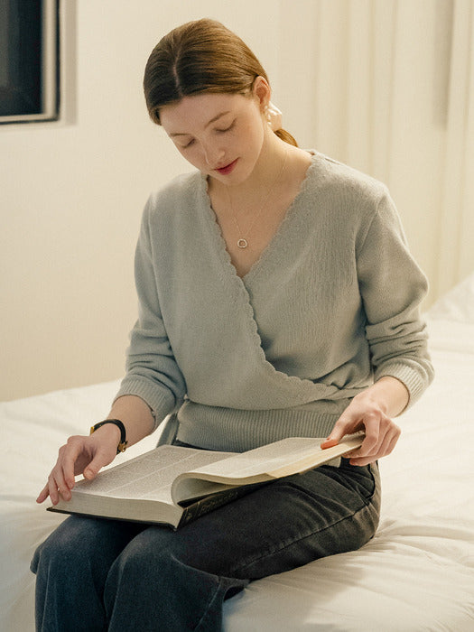 [TILLIDIE] Scallop detail wrap wool blended cardigan_Mint