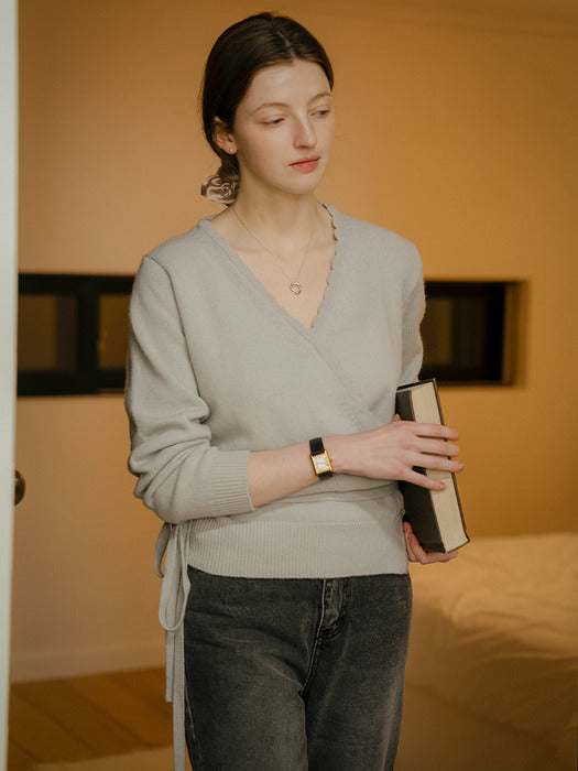 [TILLIDIE] Scallop detail wrap wool blended cardigan_Mint